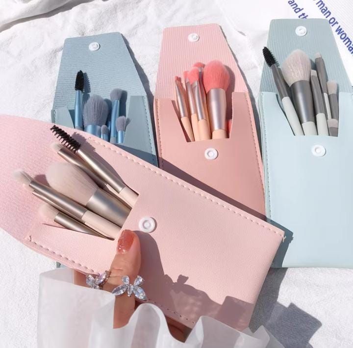 8 Pieces Cute Brushes With Leather Pouch  (random color) View Gallery - Pakistan