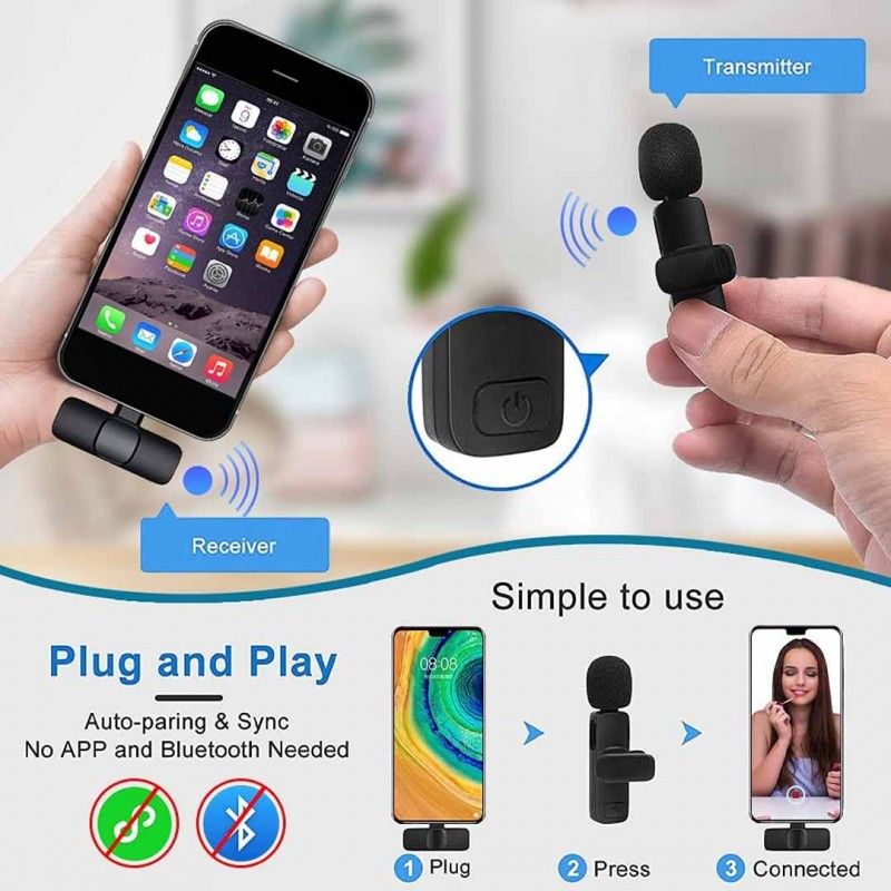 k11 Type-C Wireless Microphone K8 Collar Mic for Type C - Noise Cancellation Reduction Wireless Mic for Phone for Mobile Phone Camera, View Gallery - Pakistan