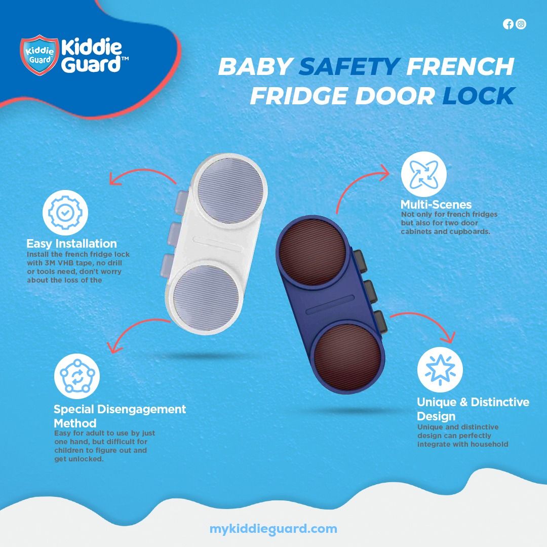 Multipurpose French Fridge Lock 3M VHB Tape, for installation no drills or tools needed (Random color) View Gallery - Pakistan
