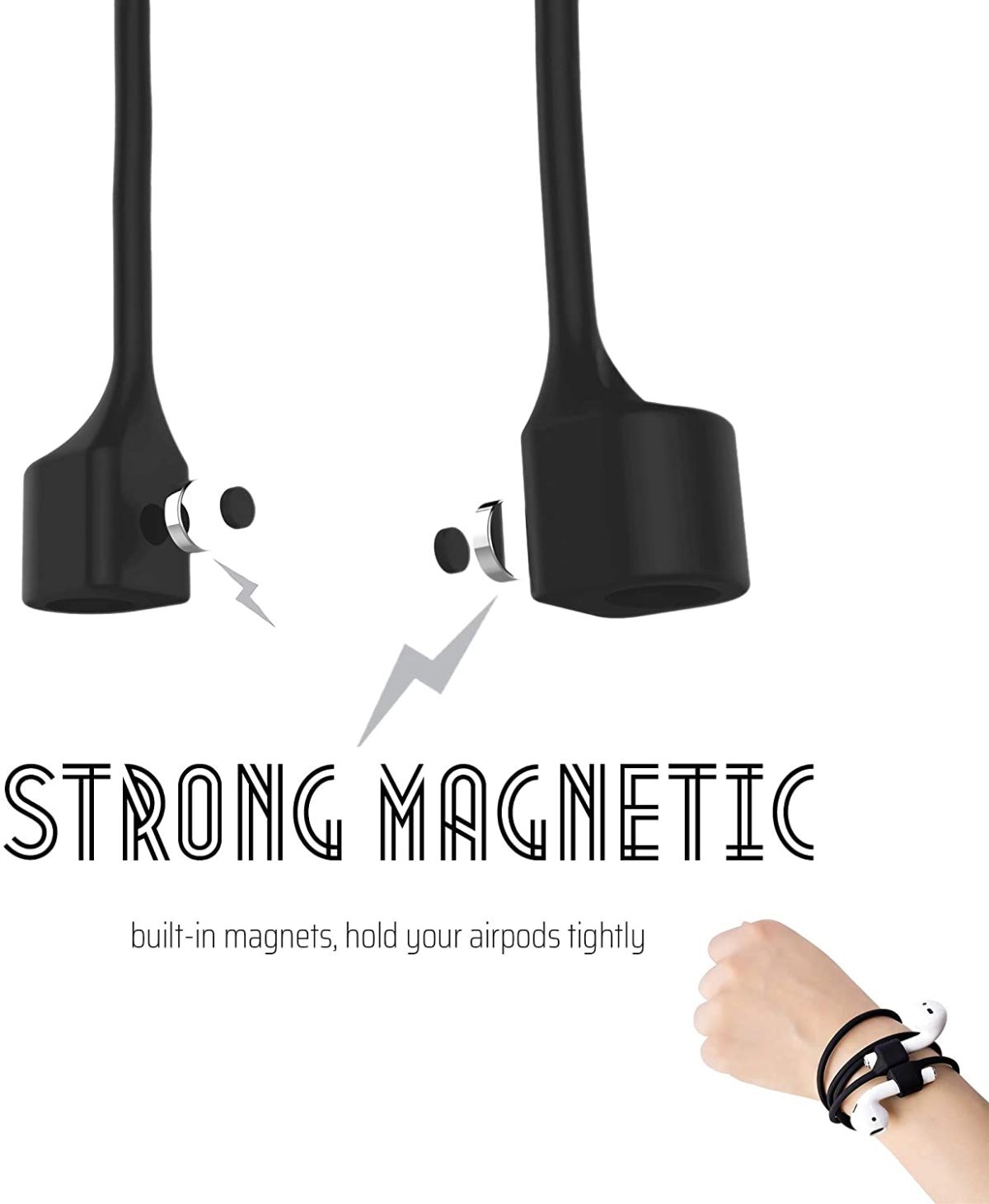 (Combo deal  1 Black x 1 White ) Anti Lost Silicone Earphone Rope Holder Cable For AirPods Strap Wireless Bluetooth Headphone Neck Strap Cord String 55CM View Gallery - Pakistan