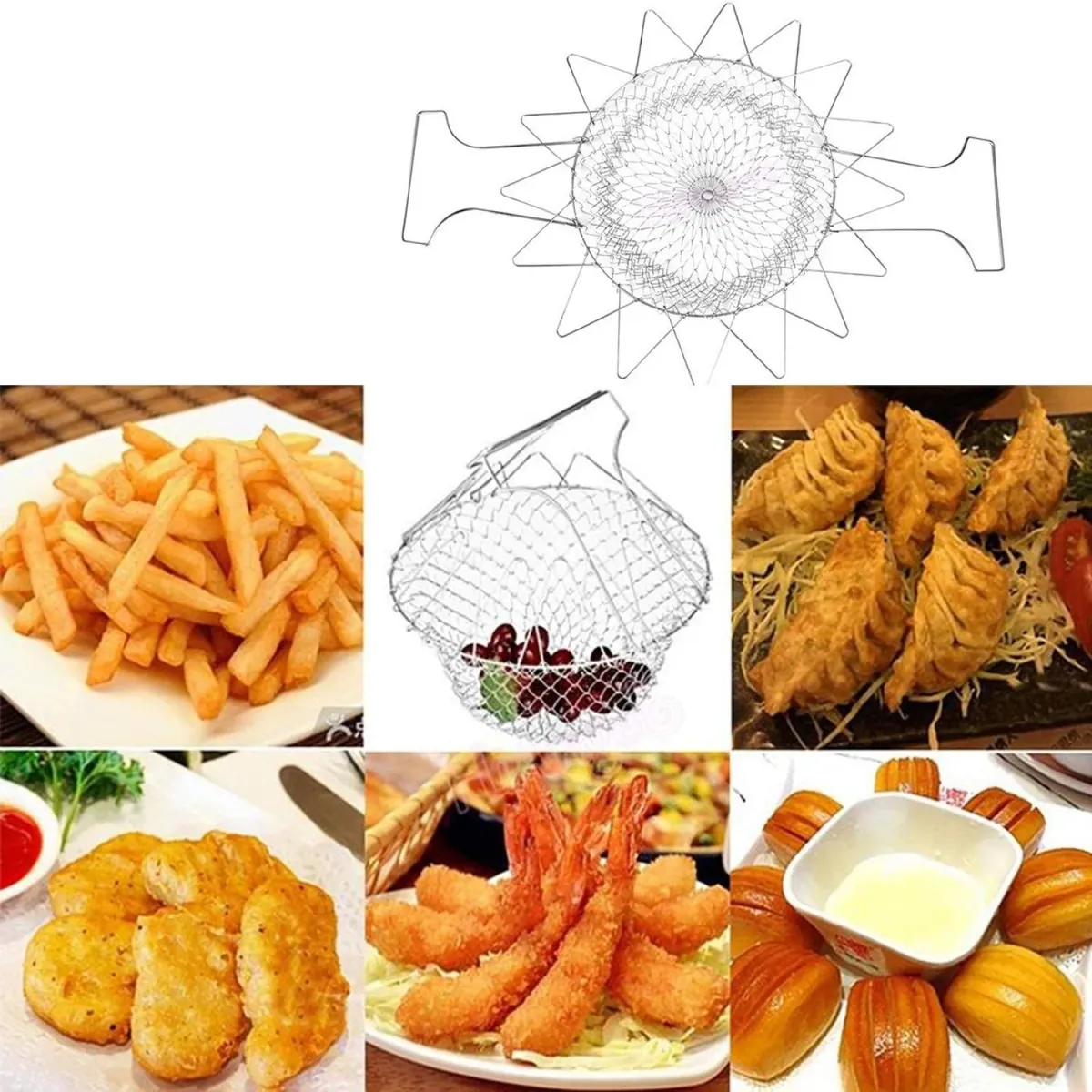 STAINLESS STEEL MULTI-FUNCTIONAL FOLDABLE COOKING Chef Basket Deluxe Kitchen Colander, MESH STEAM RINSE STRAIN FRY BASKET DEEP FRYER View Gallery - Pakistan