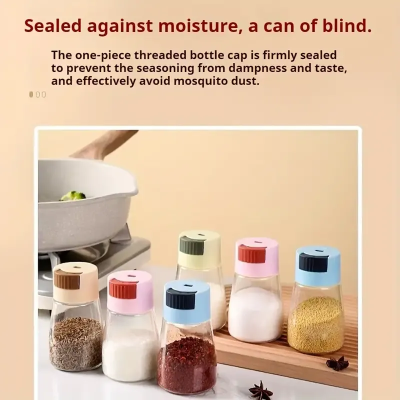 Sealed Seasoning quantitative Bottle salt pepper condiment Dispenser Glass Spice Jar | Salt Control Bottle Press - 180ml (random color) View Gallery - Pakistan