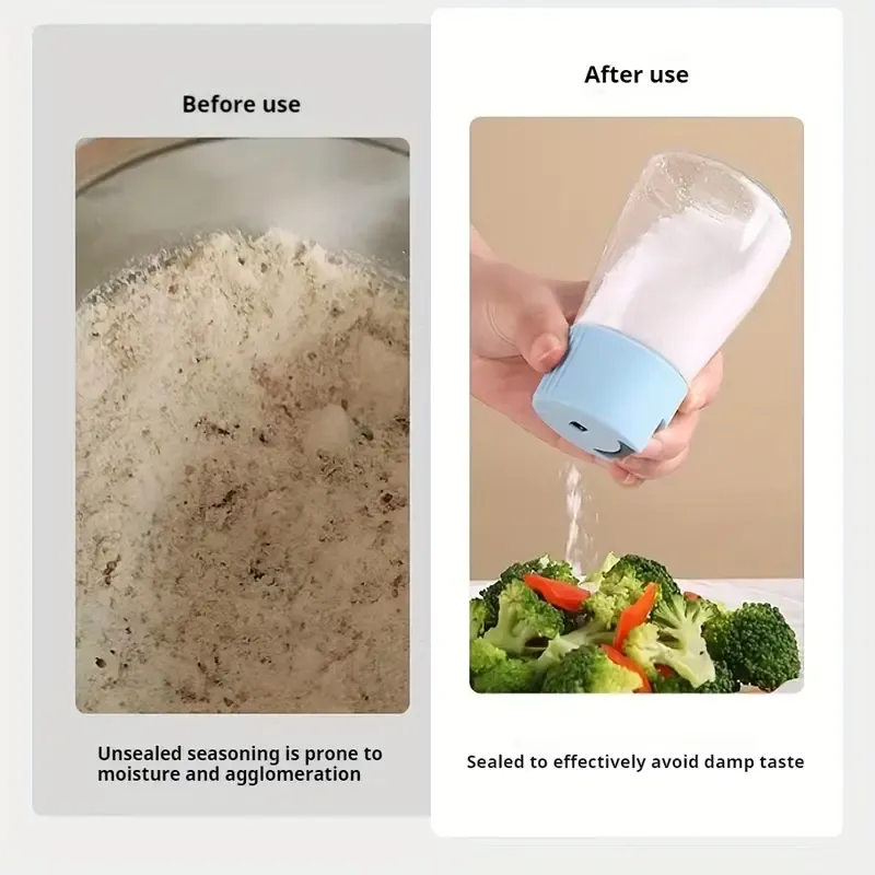 Sealed Seasoning quantitative Bottle salt pepper condiment Dispenser Glass Spice Jar | Salt Control Bottle Press - 180ml (random color) View Gallery - Pakistan