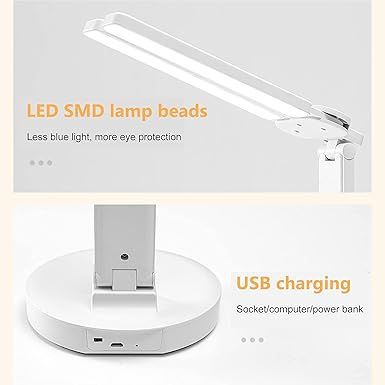 Foldable Double Head Reading LED Desk Lamp | 3 Levels Dimmable Touch Table Night Light - USB Rechargeable (Random color) View Gallery - Pakistan