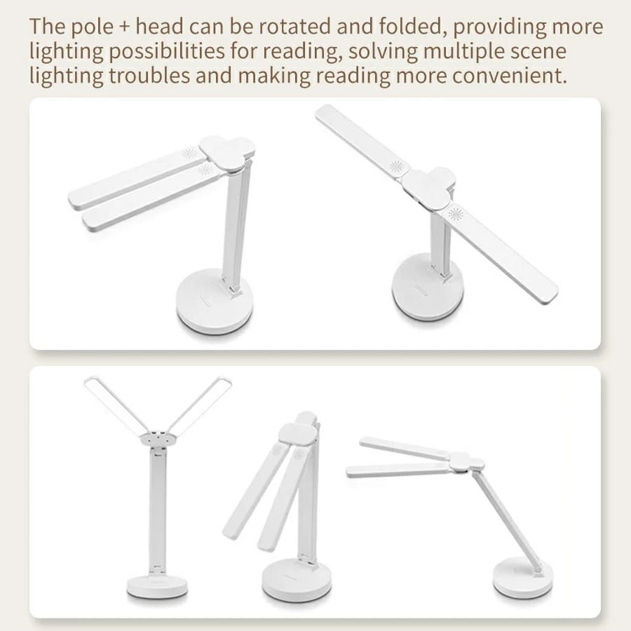 Foldable Double Head Reading LED Desk Lamp | 3 Levels Dimmable Touch Table Night Light - USB Rechargeable (Random color) View Gallery - Pakistan