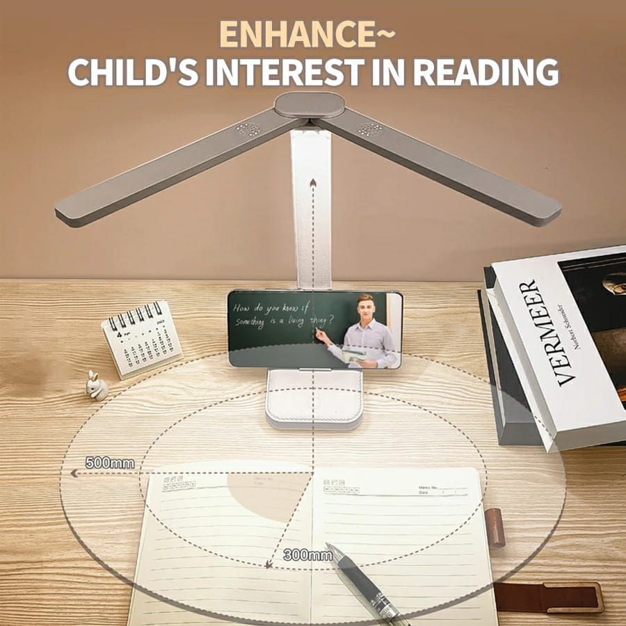 Foldable Double Head Reading LED Desk Lamp | 3 Levels Dimmable Touch Table Night Light - USB Rechargeable (Random color) View Gallery - Pakistan