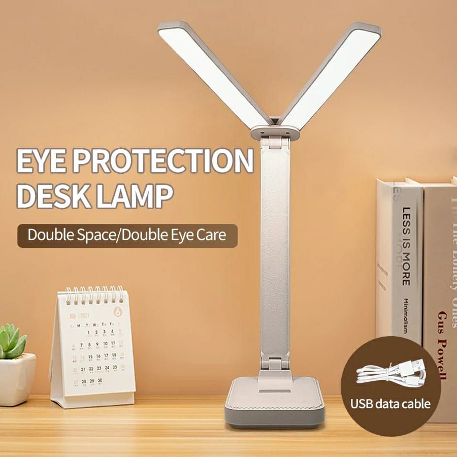 Foldable Double Head Reading LED Desk Lamp | 3 Levels Dimmable Touch Table Night Light - USB Rechargeable (Random color) View Gallery - Pakistan