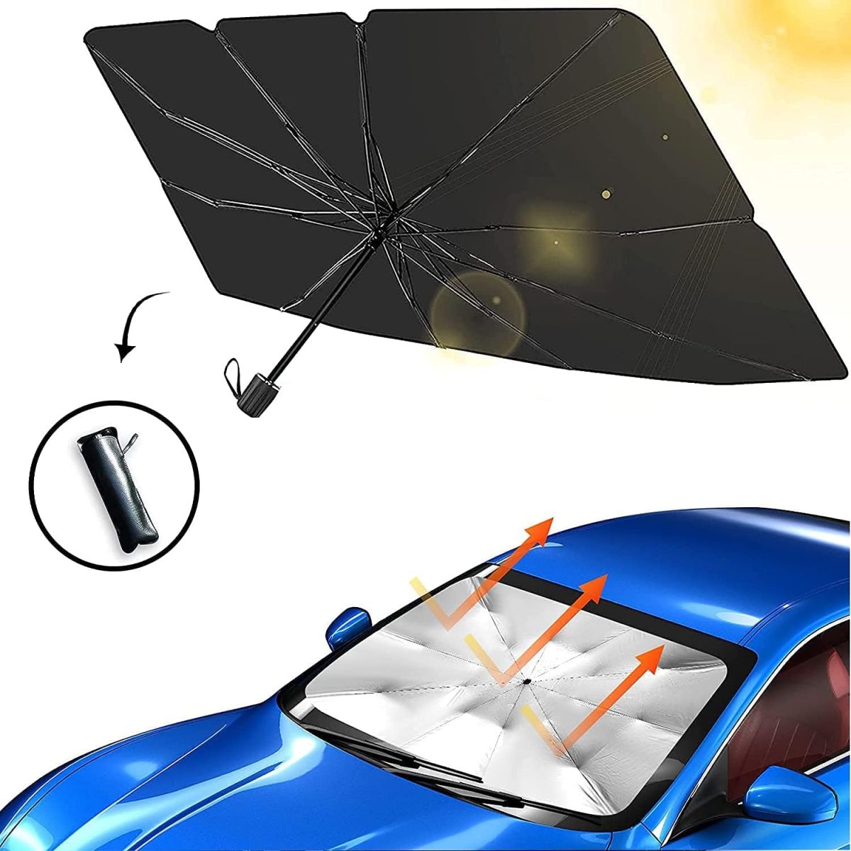 Foldable Car Windshield Umbrellas, Car Windshield Sun Shade Umbrella for Front Windows, Suitable for Windshields of Various Car Models View Gallery - Pakistan