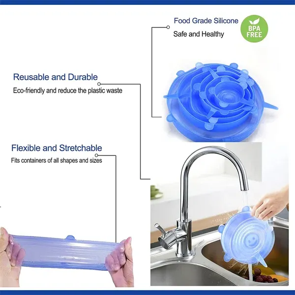 6Pcs Kitchen Reusable Silicone Seal Lid, Universal Silicone Stretch Lids for Food Preservation, Vacuum Food Storage, Bowl Cover and Cookware Cover for Kitchen and Home View Gallery - Pakistan