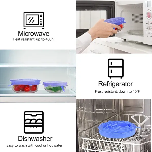 6Pcs Kitchen Reusable Silicone Seal Lid, Universal Silicone Stretch Lids for Food Preservation, Vacuum Food Storage, Bowl Cover and Cookware Cover for Kitchen and Home View Gallery - Pakistan