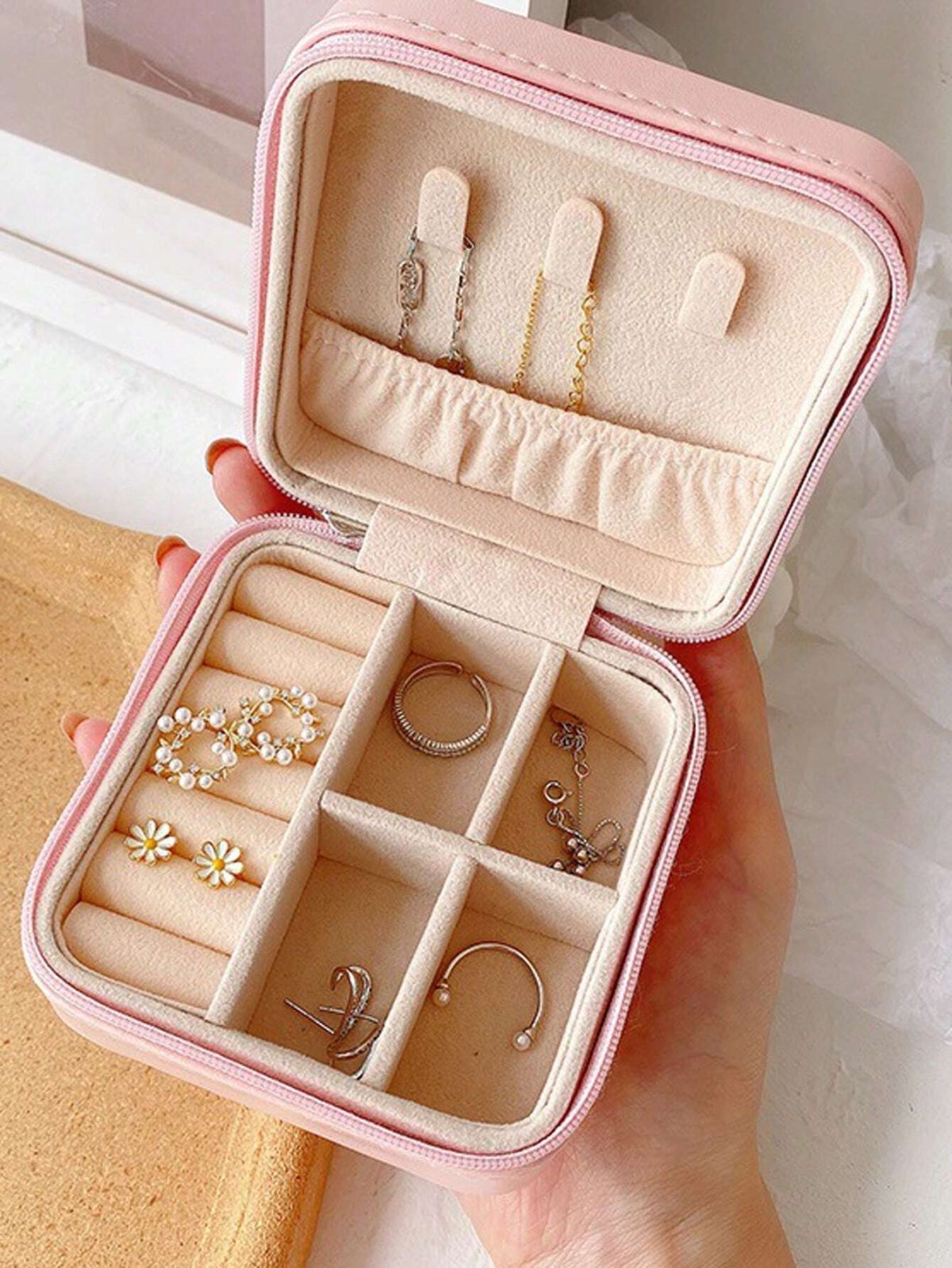Jewelry Storage Box leather Jewelry Stand Earrings Ring Box Cosmetics Beauty Container Organizer (random color) View Gallery - Pakistan