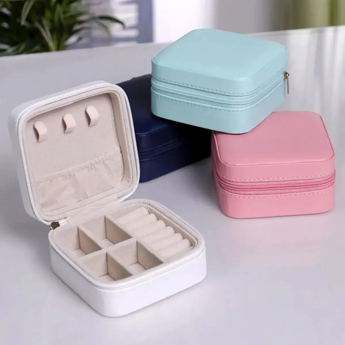 Jewelry Storage Box leather Jewelry Stand Earrings Ring Box Cosmetics Beauty Container Organizer (random color) View Gallery - Pakistan