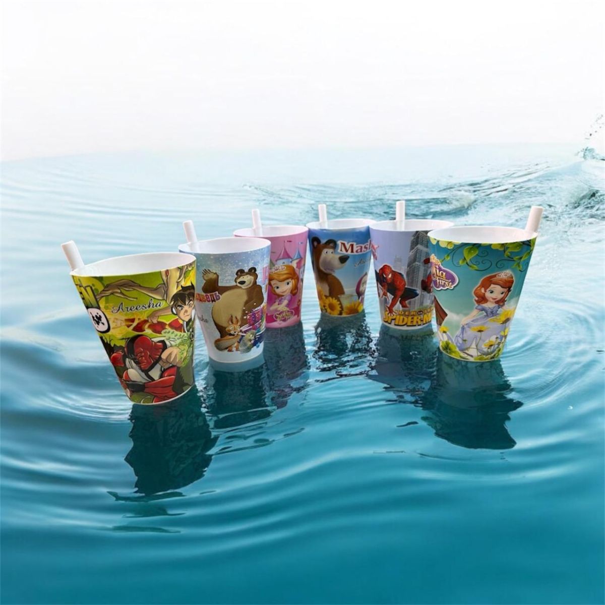 (pack Of 6) Built In Straw Glass Kids character unbreakable (mix Characters) View Gallery - Pakistan