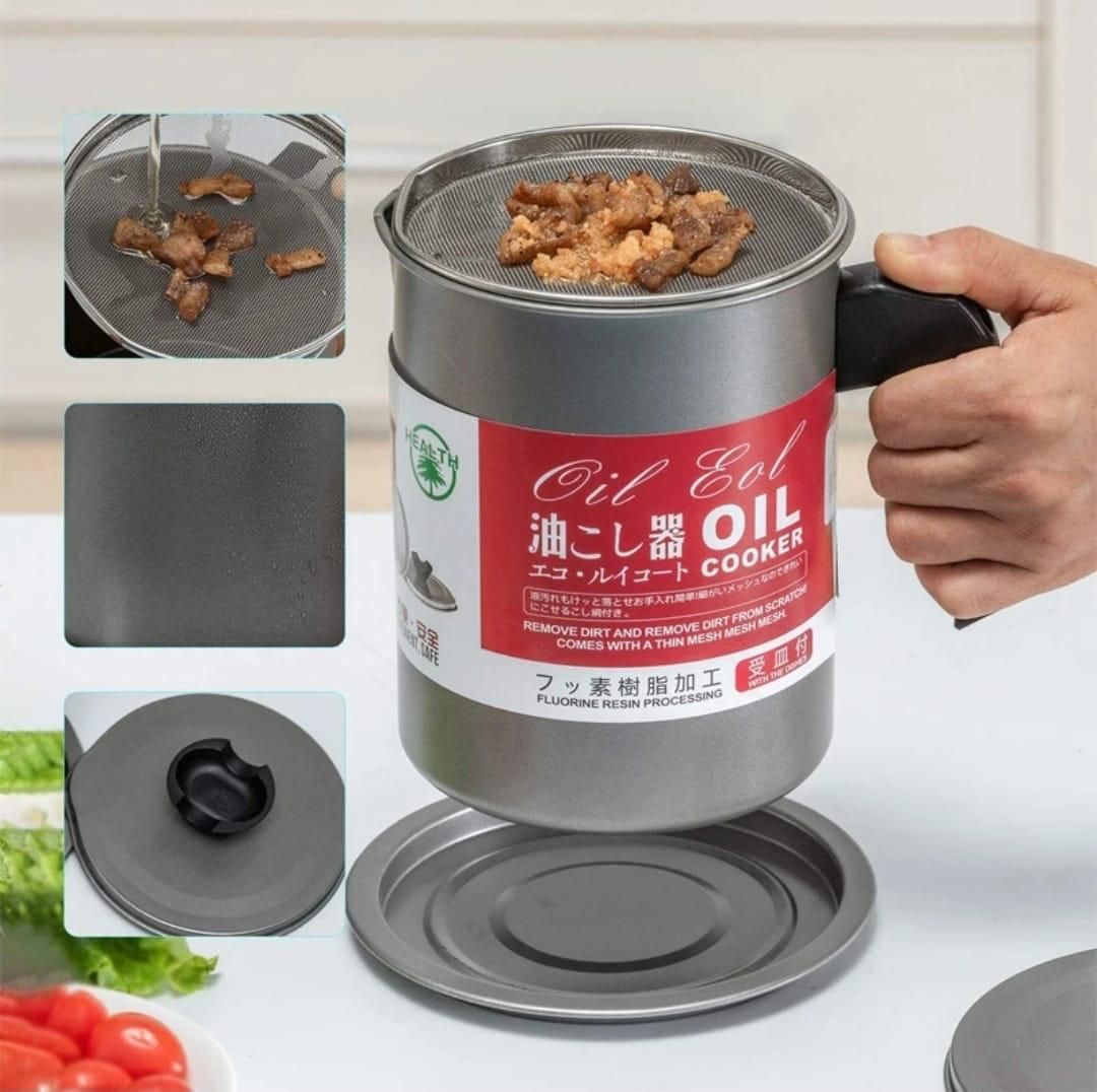 (1.4 L) - Oil Storage and Filtration Stainless Steel with Lid | Oil Filter Pot with Handle for Kitchen (Box Packing) View Gallery - Pakistan