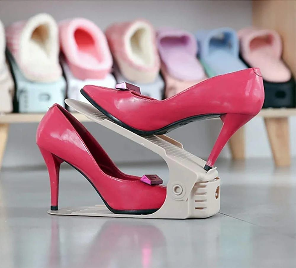 Pack of 2 Double Layer Adjustable Shoe Bracket Storage Shoe Rack | 2 In 1 Foldable Shoe Holder Space Saving (Random color) View Gallery - Pakistan