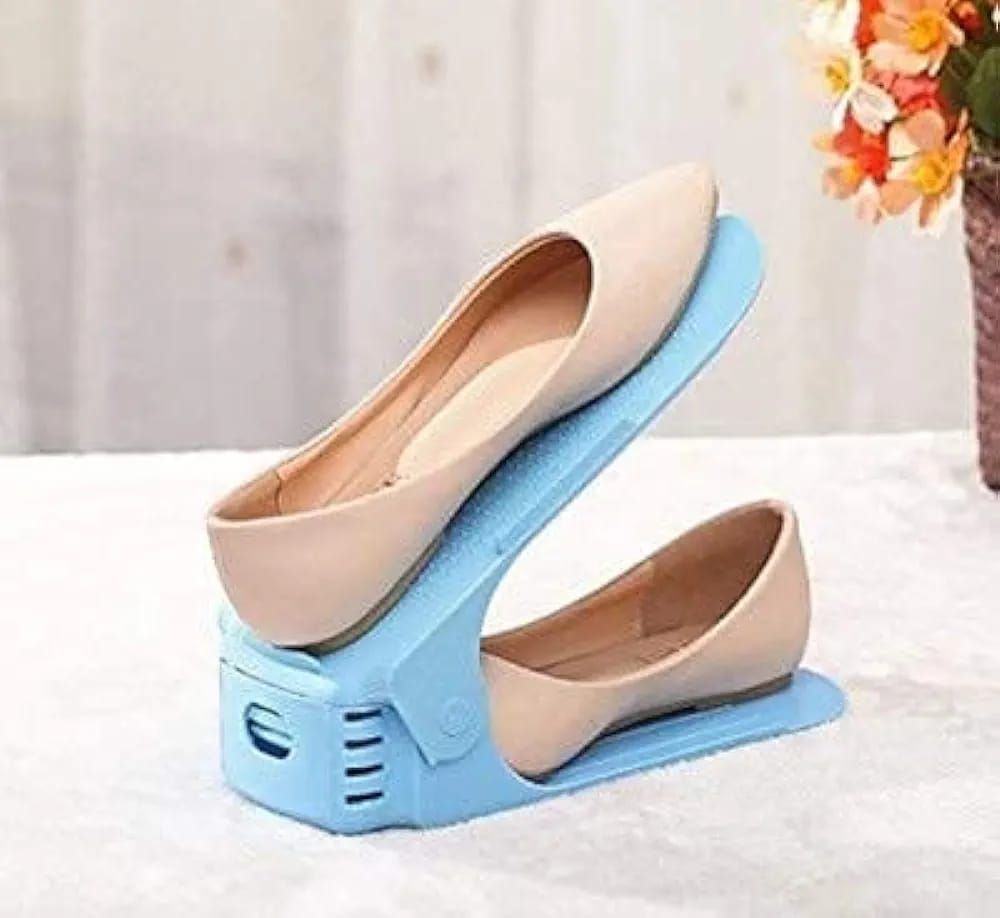 Pack of 2 Double Layer Adjustable Shoe Bracket Storage Shoe Rack | 2 In 1 Foldable Shoe Holder Space Saving (Random color) View Gallery - Pakistan