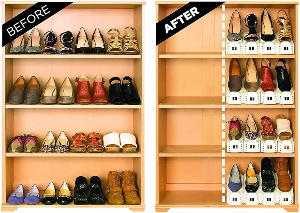 Pack of 2 Double Layer Adjustable Shoe Bracket Storage Shoe Rack | 2 In 1 Foldable Shoe Holder Space Saving (Random color) View Gallery - Pakistan