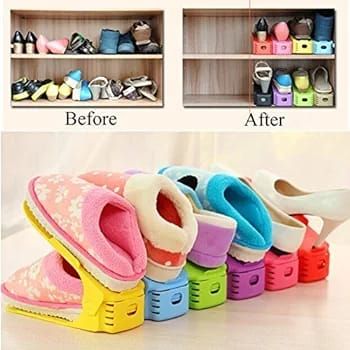 Pack of 2 Double Layer Adjustable Shoe Bracket Storage Shoe Rack | 2 In 1 Foldable Shoe Holder Space Saving (Random color) View Gallery - Pakistan