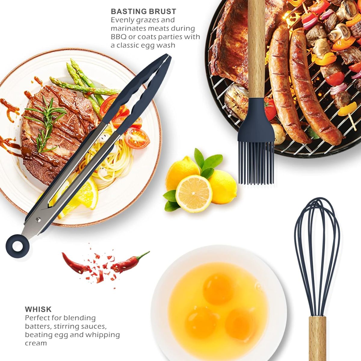 12 Pcs Silicone Cooking Utensils Kitchen Utensil Set | Heat Resistant Kitchen Non toxic Spatula Set with Turner Tongs,Spoon,Brush,Whisk-Wooden Handle(Random color) View Gallery - Pakistan