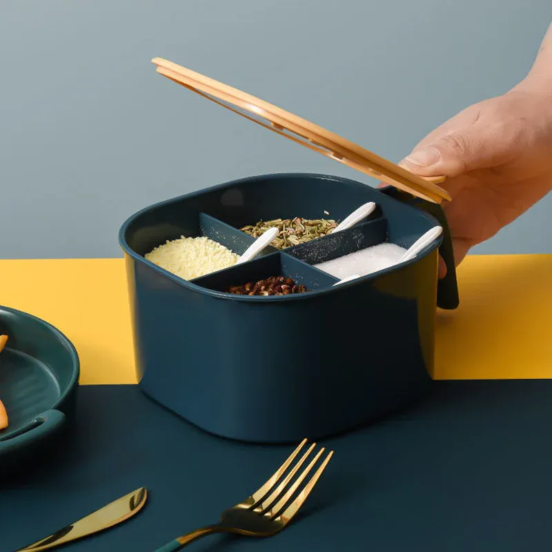 Combo Deal - 4 Section Spice Container Box &amp; Multi-function Spit Bone 10 Plate Set Kitchen Storage Organizer (Random color) View Gallery - Pakistan