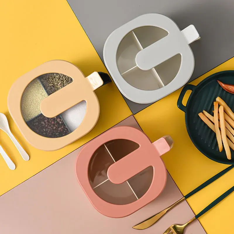 Combo Deal - 4 Section Spice Container Box &amp; Multi-function Spit Bone 10 Plate Set Kitchen Storage Organizer (Random color) View Gallery - Pakistan