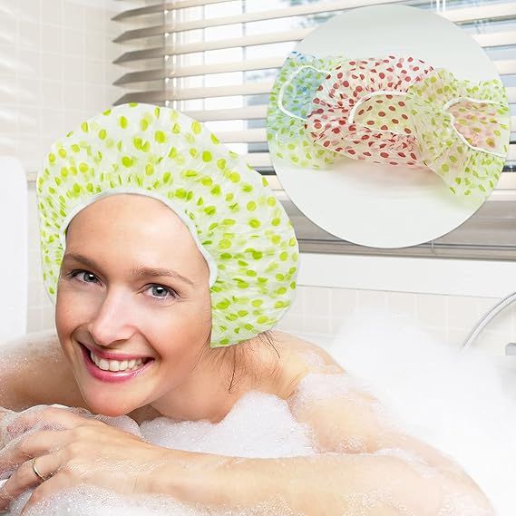 (pack of 6) Shower Caps Waterproof Shower Cap for Women Reusable Shower Hat Bath Caps with Elastic Band, Large Plastic Long Hair Environmental Protection Hats for Ladies Girls Kids Spa Salon View Gallery - Pakistan