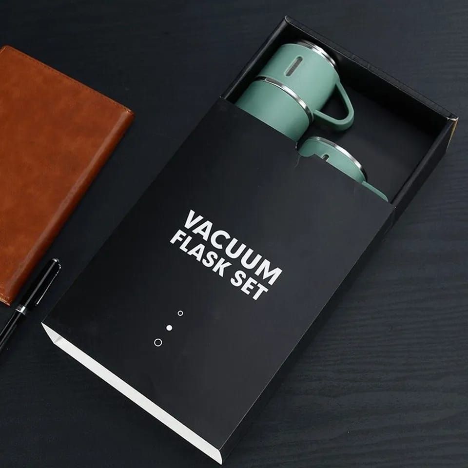 STAINLESS STEEL VACUUM FLASK SET, 500ML WITH 2CUPS (random color) View Gallery - Pakistan