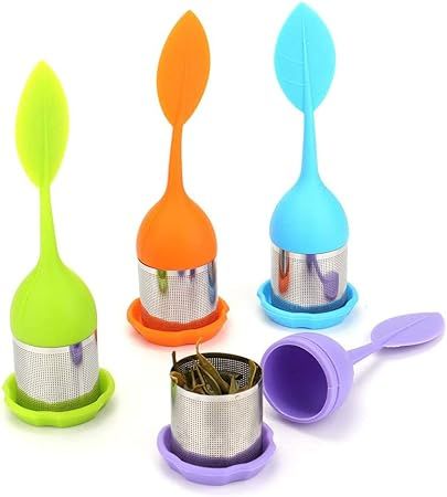 Silicone Tea Infuser -  Stainless Steel Strainer Drip Tray Included  (random color) View Gallery - Pakistan