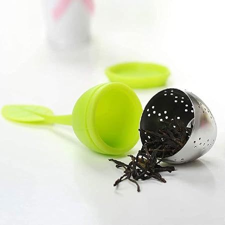 Silicone Tea Infuser -  Stainless Steel Strainer Drip Tray Included  (random color) View Gallery - Pakistan