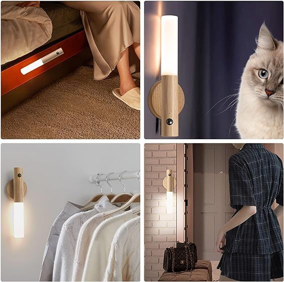 LED Wood Night Light PIR Motion Sensor Magnetic Wall Lamp USB Rechargeable Lights Home Staircase Bedroom Lamp Bedside Lighting View Gallery - Pakistan