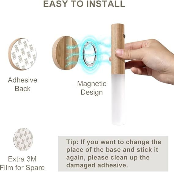 LED Wood Night Light PIR Motion Sensor Magnetic Wall Lamp USB Rechargeable Lights Home Staircase Bedroom Lamp Bedside Lighting View Gallery - Pakistan