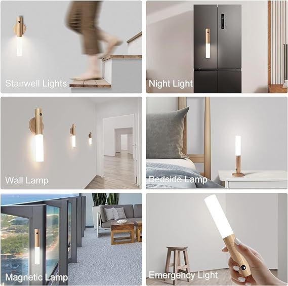 LED Wood Night Light PIR Motion Sensor Magnetic Wall Lamp USB Rechargeable Lights Home Staircase Bedroom Lamp Bedside Lighting View Gallery - Pakistan
