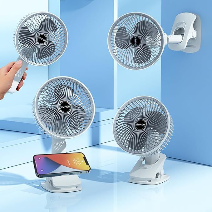 New portable 3 gears rechargeable desktop fan low noise air cooling handheld clipped circulator table fan Clip Fan USB Rechargeable Desk Fan with Sturdy Clamp, Quiet Operation, Strong Airflow with 360° Rotation for Home, Stroller, Office, Outdoor View Gallery - Pakistan