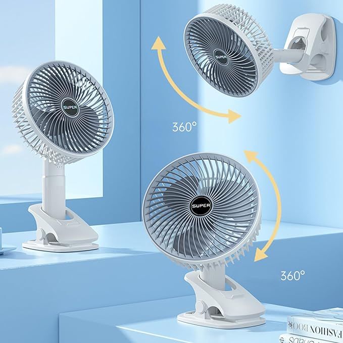 New portable 3 gears rechargeable desktop fan low noise air cooling handheld clipped circulator table fan Clip Fan USB Rechargeable Desk Fan with Sturdy Clamp, Quiet Operation, Strong Airflow with 360° Rotation for Home, Stroller, Office, Outdoor View Gallery - Pakistan