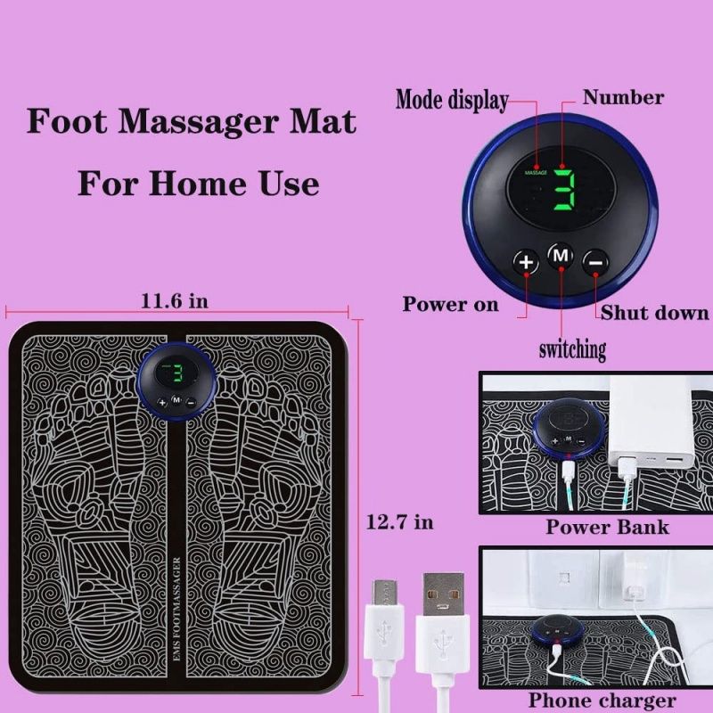 EMS Foot Massager Mat Electric USB Charging Smart Display Tens Acupuncture Feet Cushion Blood Circulation Pad Health Care Home (Without Box) View Gallery - Pakistan