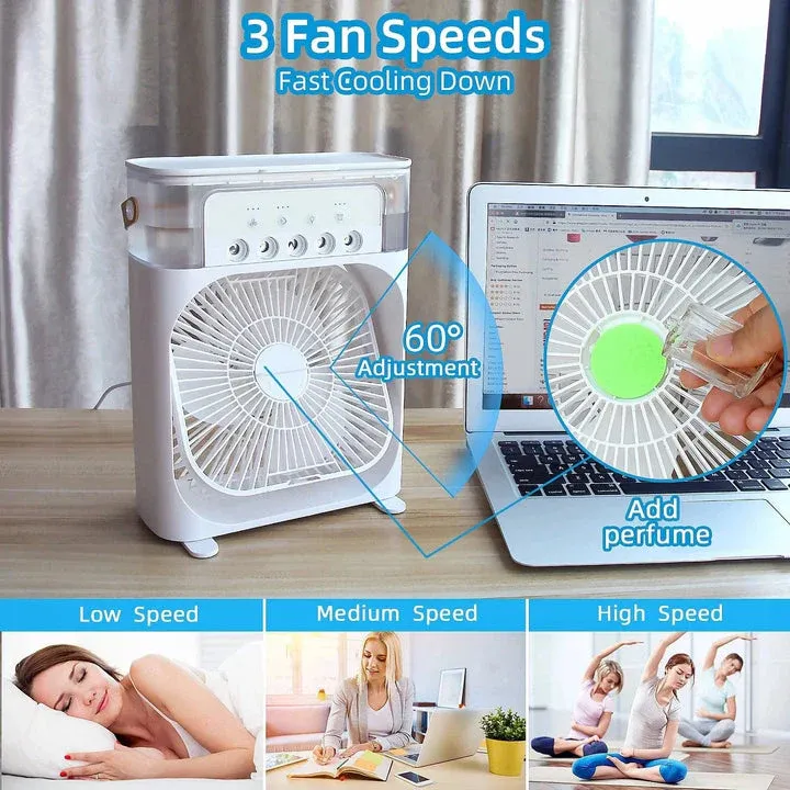 Portable Air Conditioner Fan: USB Electric Fan with LED Night Light, Fine Mist Water, and Humidifier Function | Led Night Light Water Mist (Random Color) View Gallery - Pakistan