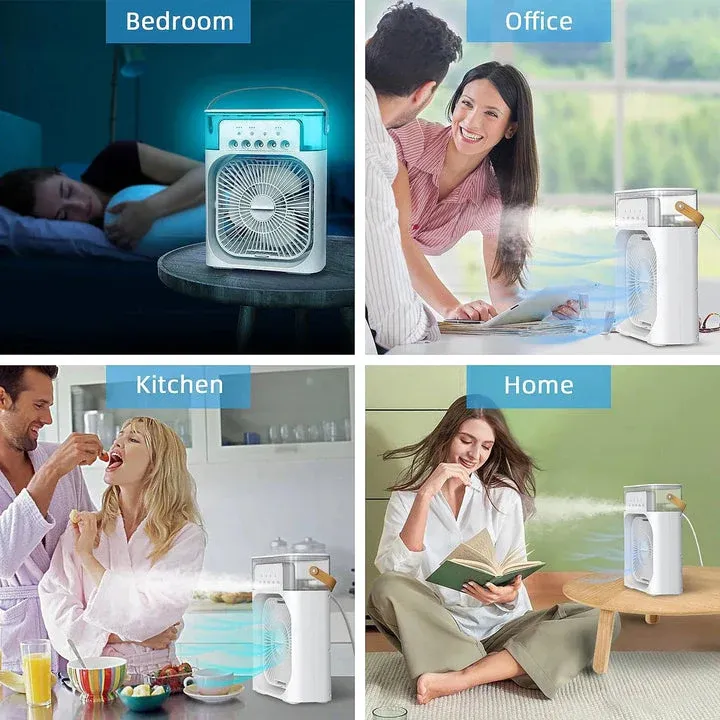 Portable Air Conditioner Fan: USB Electric Fan with LED Night Light, Fine Mist Water, and Humidifier Function | Led Night Light Water Mist (Random Color) View Gallery - Pakistan