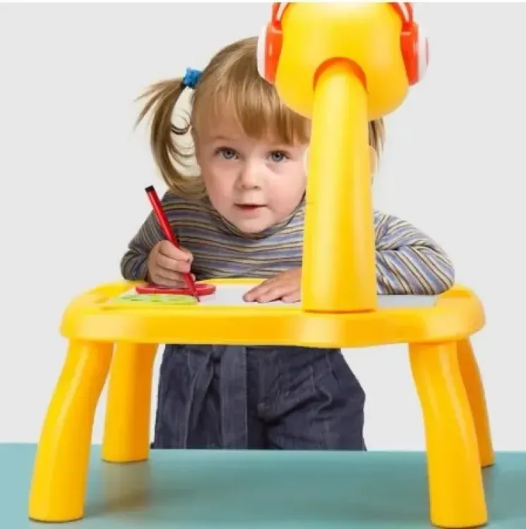 Table with light and with music inside | Mini Art Drawing Board Leds Projector Light Toy Children Kids Painting Table Small Desk (Random Color) View Gallery - Pakistan