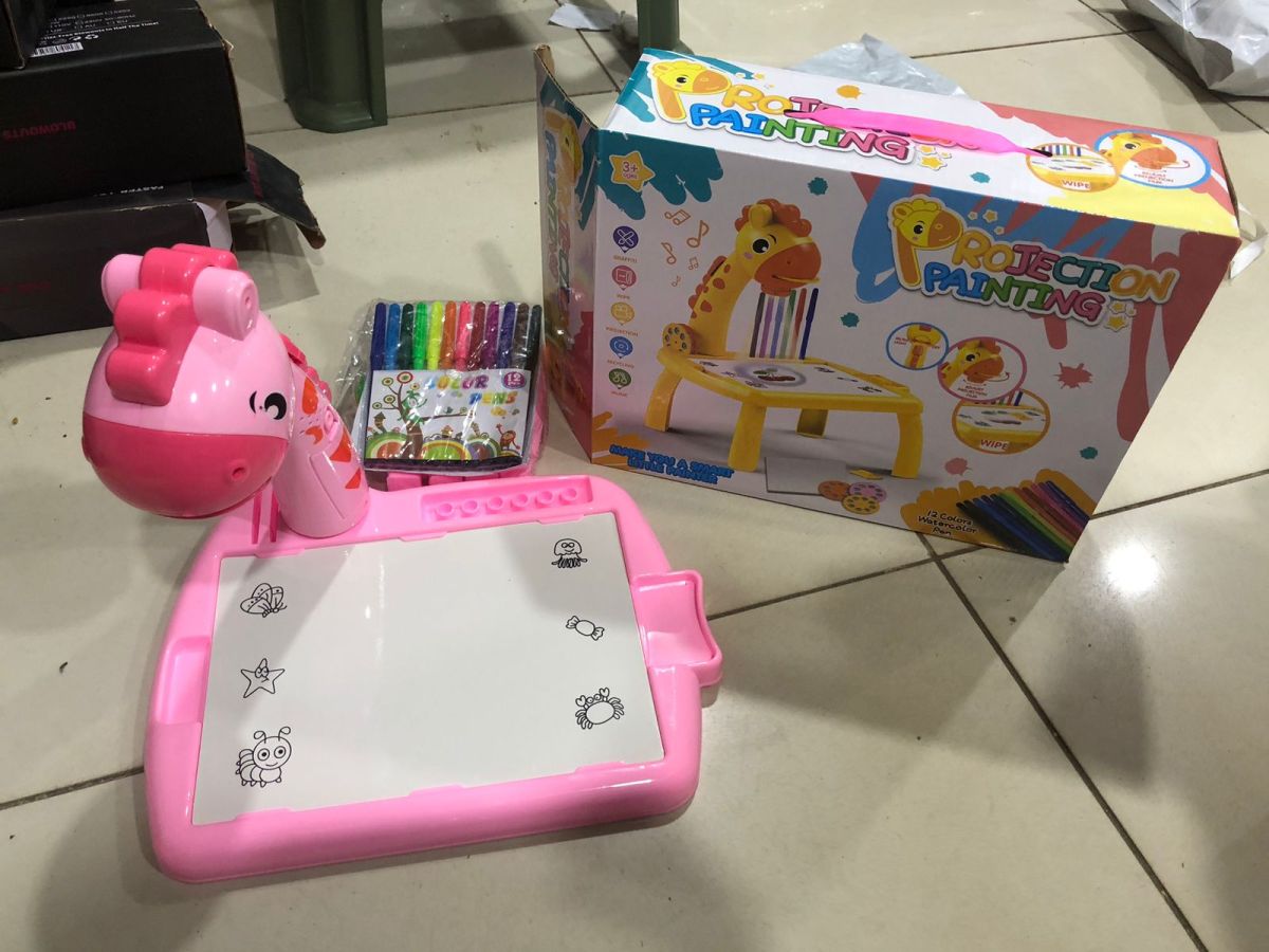 Table with light and with music inside | Mini Art Drawing Board Leds Projector Light Toy Children Kids Painting Table Small Desk (Random Color) View Gallery - Pakistan