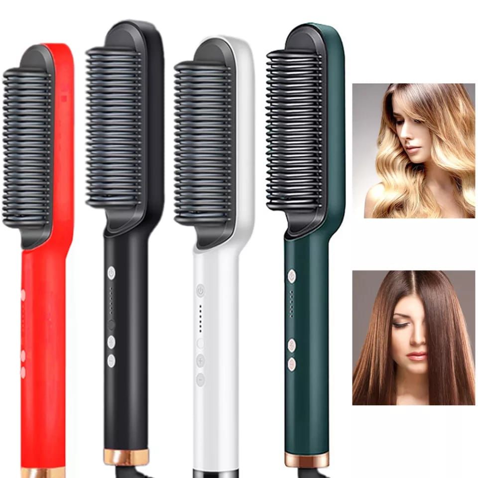 Hair Straightener Iron Brush Straight Hair Comb 2-in-1 Hair Straightener Curling Professional Styling Brush Hair Curler &amp;amp; Straightener For Women (Random Color)