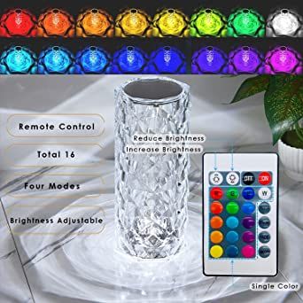 16 Colors Diamond Rose Crystal Lamp Bedside Acrylic Usb Rechargeable Table Lamp View Gallery - Pakistan