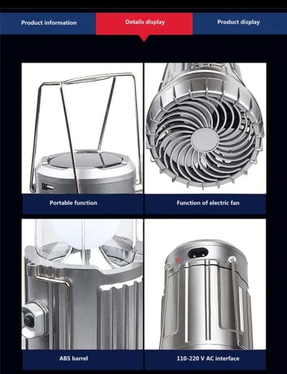 6 in 1 portable outdoor LED camping lantern with fan solar charge rechargeable light energy saving tent lamp flashlight View Gallery - Pakistan