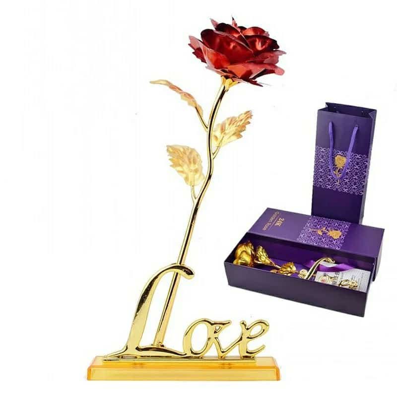 24k Gold Plated Rose (With Love Holder Box) Gift Ramazan Greeting Mother's Day Gift Flower Gold Dipped Rose View Gallery - Pakistan