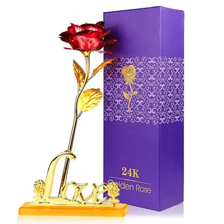 24k Gold Plated Rose (With Love Holder Box) Gift Ramazan Greeting Mother's Day Gift Flower Gold Dipped Rose View Gallery - Pakistan