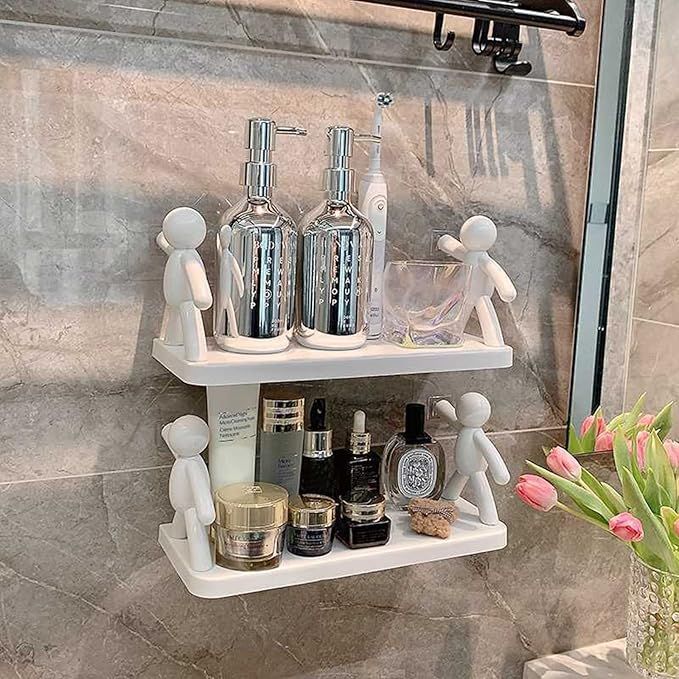 Multifunctional Self Adhesive Creative Character Shelves Bathroom Wall Mounted Shelf | Storage Rack for Bathroom, Kitchen &amp; Room - 1 Pc (White) View Gallery - Pakistan