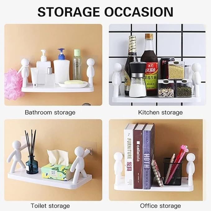Multifunctional Self Adhesive Creative Character Shelves Bathroom Wall Mounted Shelf | Storage Rack for Bathroom, Kitchen &amp; Room - 1 Pc (White) View Gallery - Pakistan