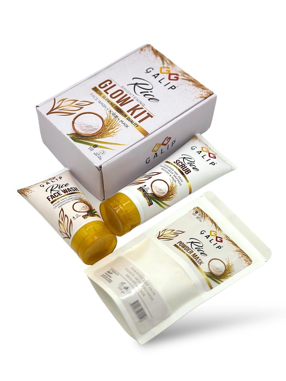 Galib Rice Facial Kit - 3-Step Skincare Set with Wash, Scrub, and Mask