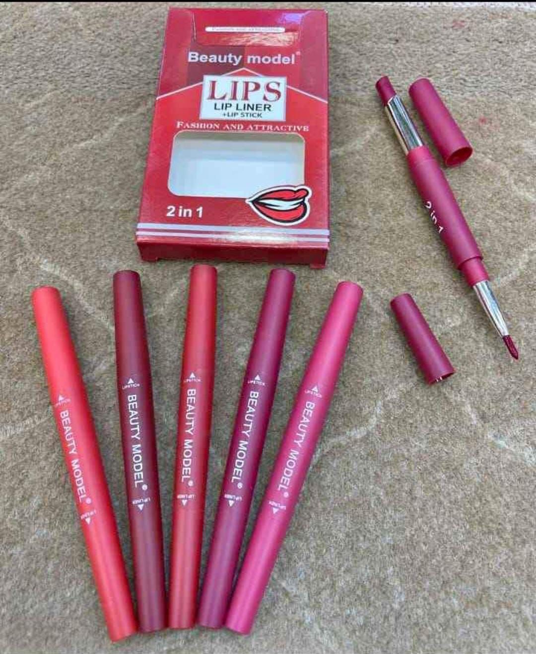 2-in-1 Lipstick &amp; Lip Liner Pack – 6 Vibrant Colors, Waterproof &amp; Long-Lasting View Gallery - Pakistan