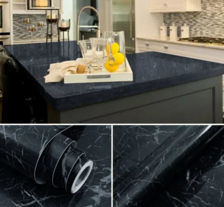 Self Adhesive Black Marble Sheet for Kitchen / Waterproof Anti Oil &amp; Heat Resistant Wallpaper Sheet (Black) View Gallery - Pakistan
