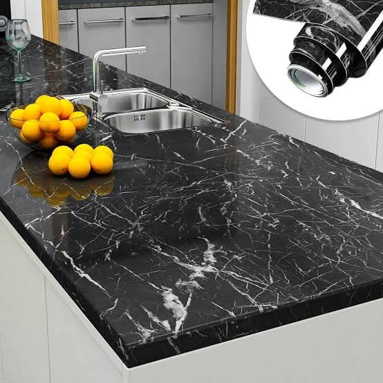 Self Adhesive Black Marble Sheet for Kitchen / Waterproof Anti Oil &amp; Heat Resistant Wallpaper Sheet (Black) View Gallery - Pakistan